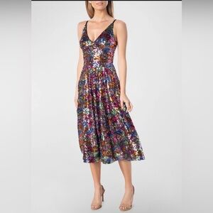 Dress the Population V-Neck Sequin Dress in Purple and Green